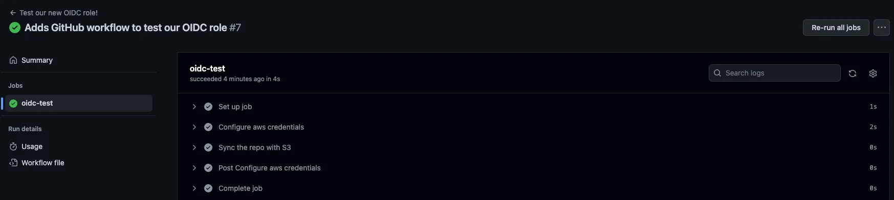 A screenshot of GitHub Actions showing a successfully completed workflow
